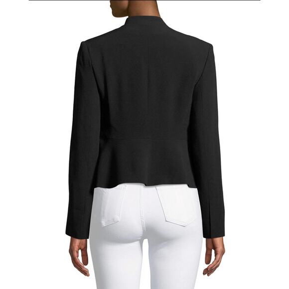 Theory Womens Jacket Black Kensington Crepe Draped Peplum Blazer Size 6 - Picture 2 of 8